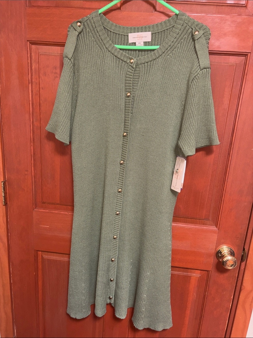 French Connection Sage Green Button-Front Knit Dress